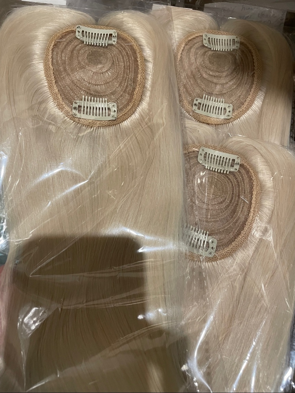 NWT 11-12”100% human REMY hair #60#613 vanilla blonde cream topper HANDTIED SILK - Picture 3 of 12